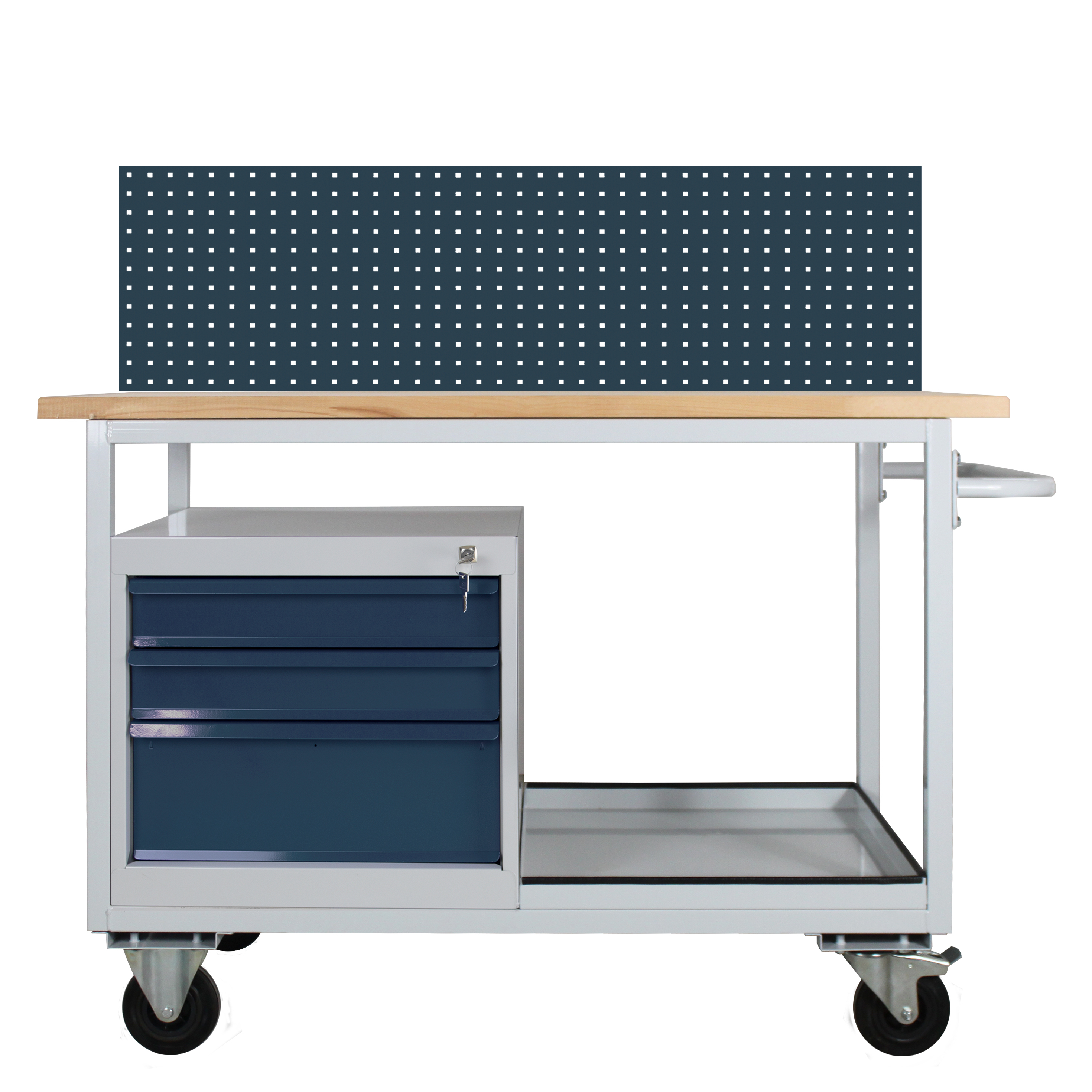 Tischwagen mit 3 Schubladen und Lochwand 130cm